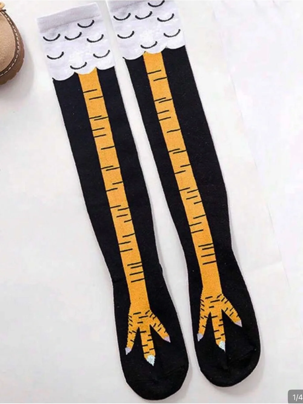 Kids Novelty Black & Yellow Bird Leg Knee-High Socks